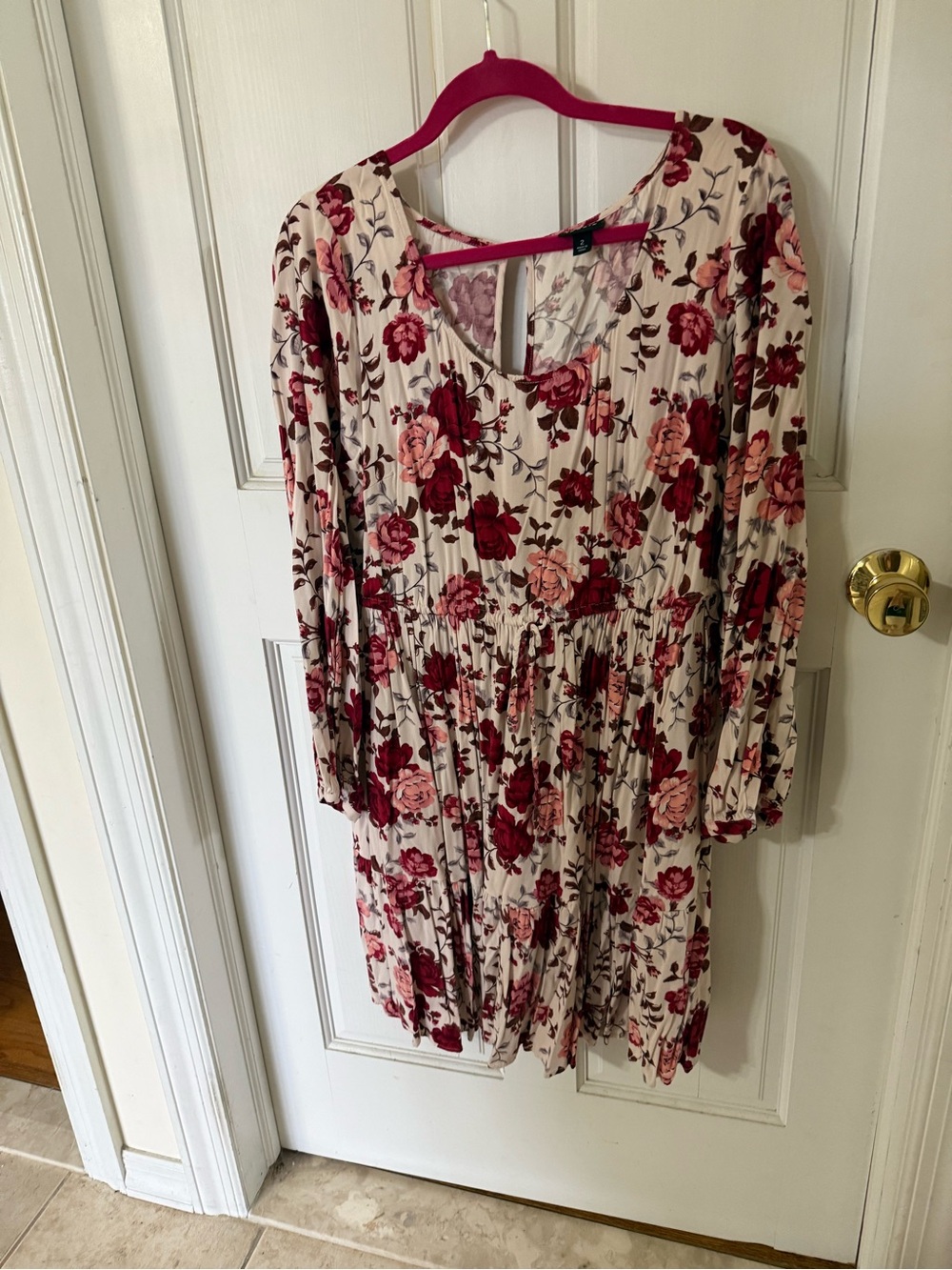 Torrid Women's Cream Floral Long-Sleeve Dress - Pink & Burgundy Bloom